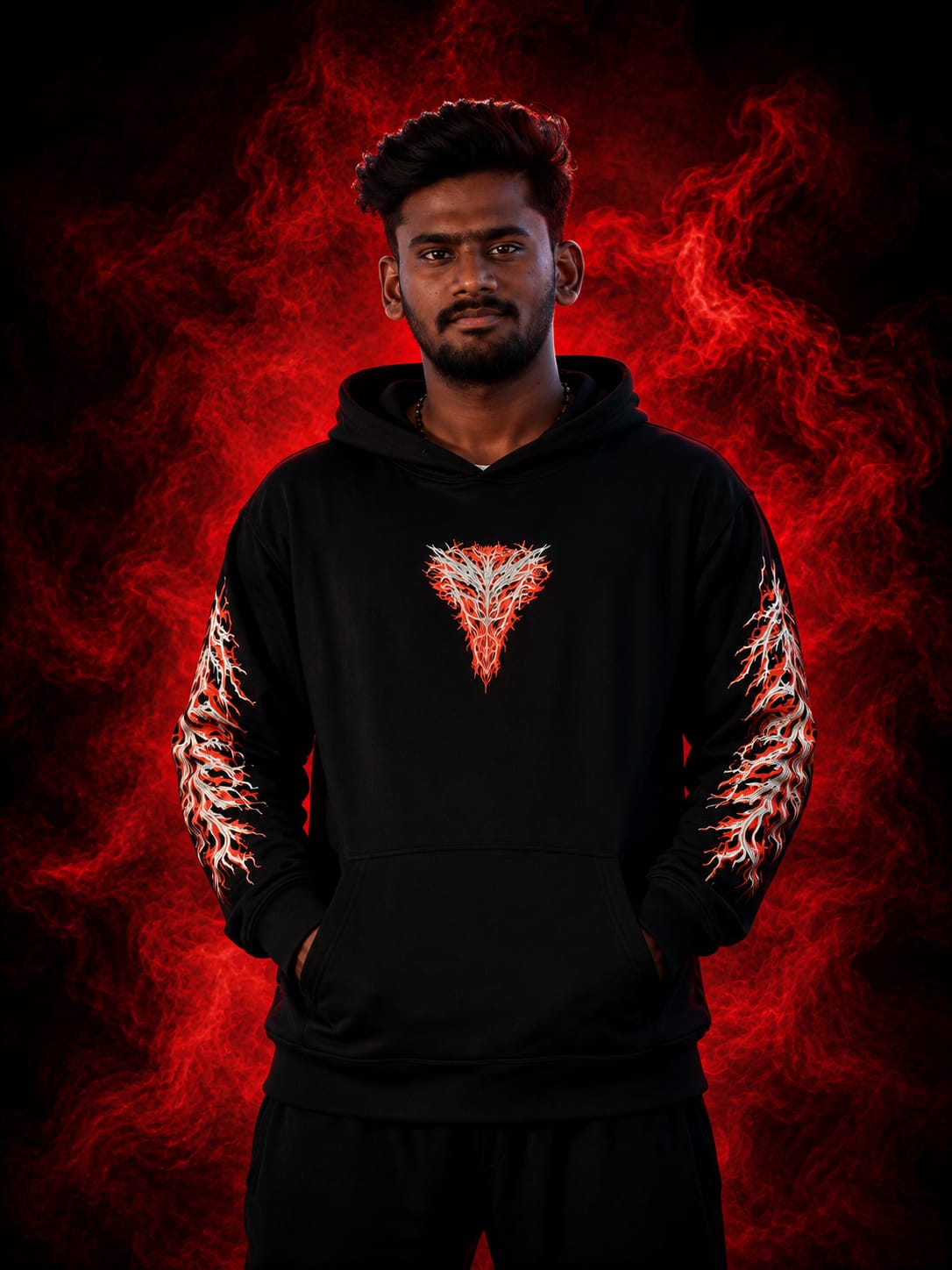 Black Flame Printed Hoodie